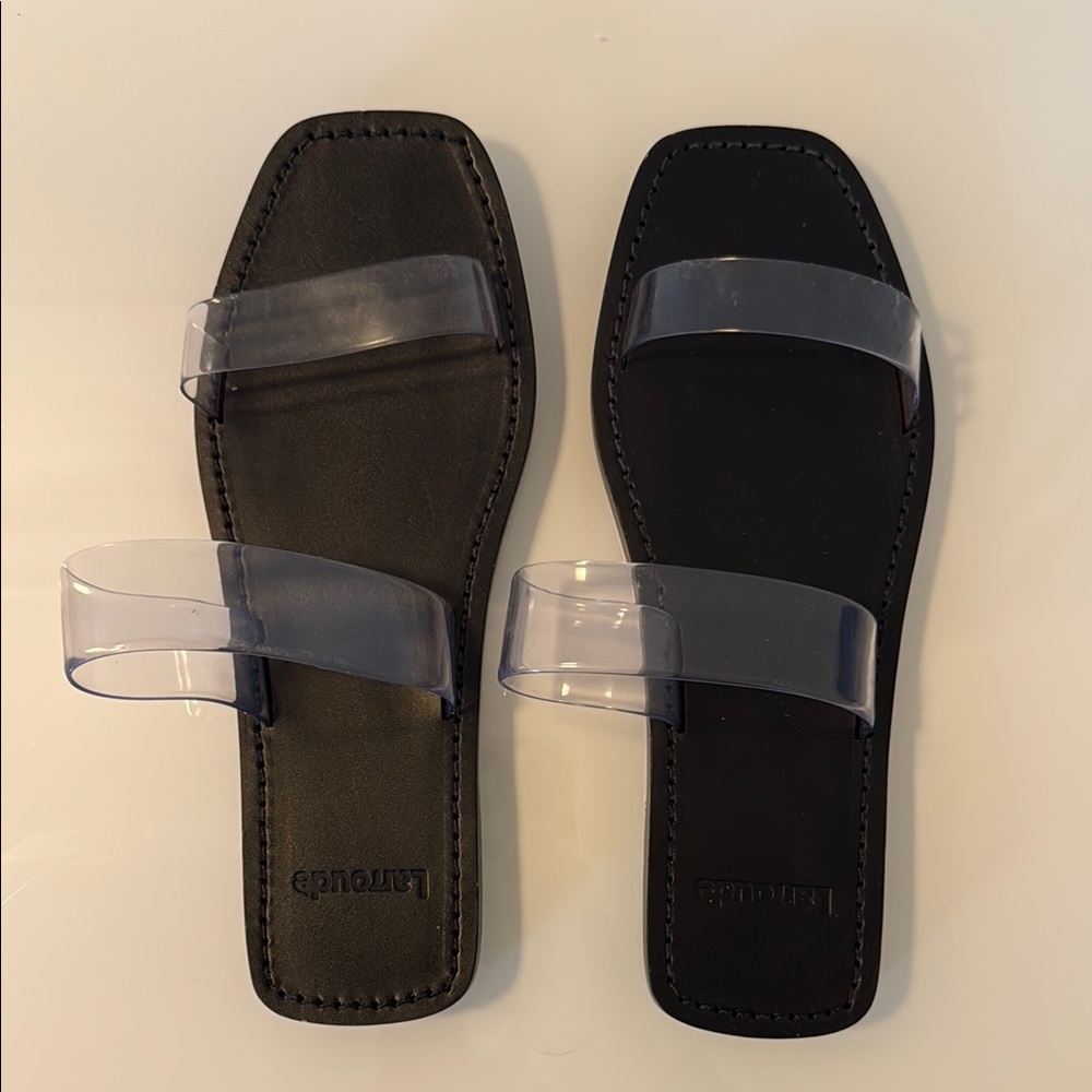 Larroude Black Sandals with Clear Straps